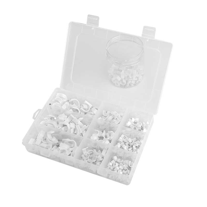 White Circle-Cable-Clips Boxed