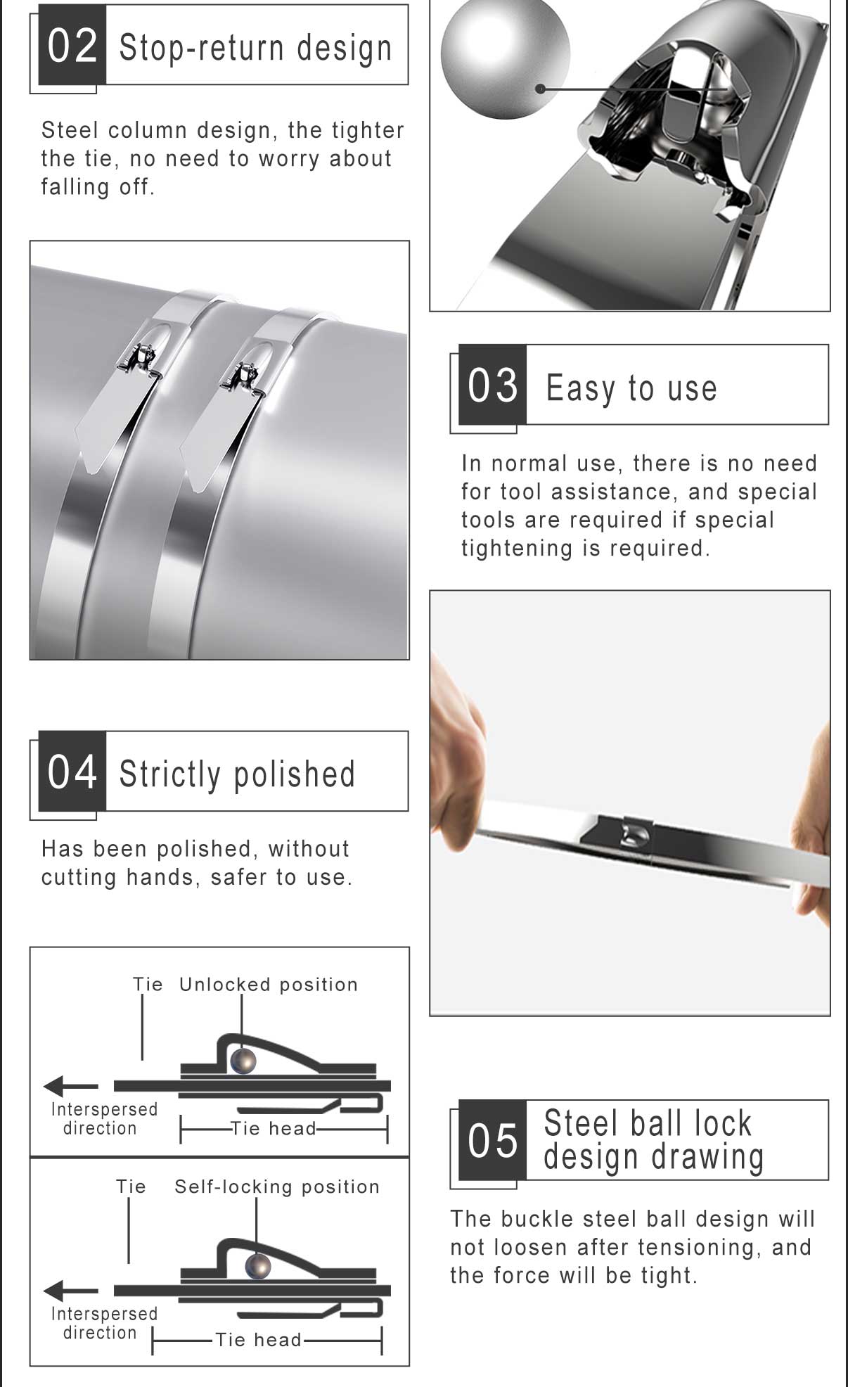 Self-locking-Stainless-Steel-Ties Products details Introduce