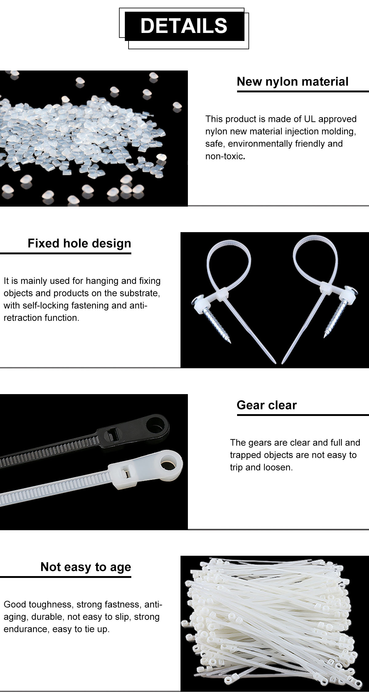 white Mountable Head Cable Ties details