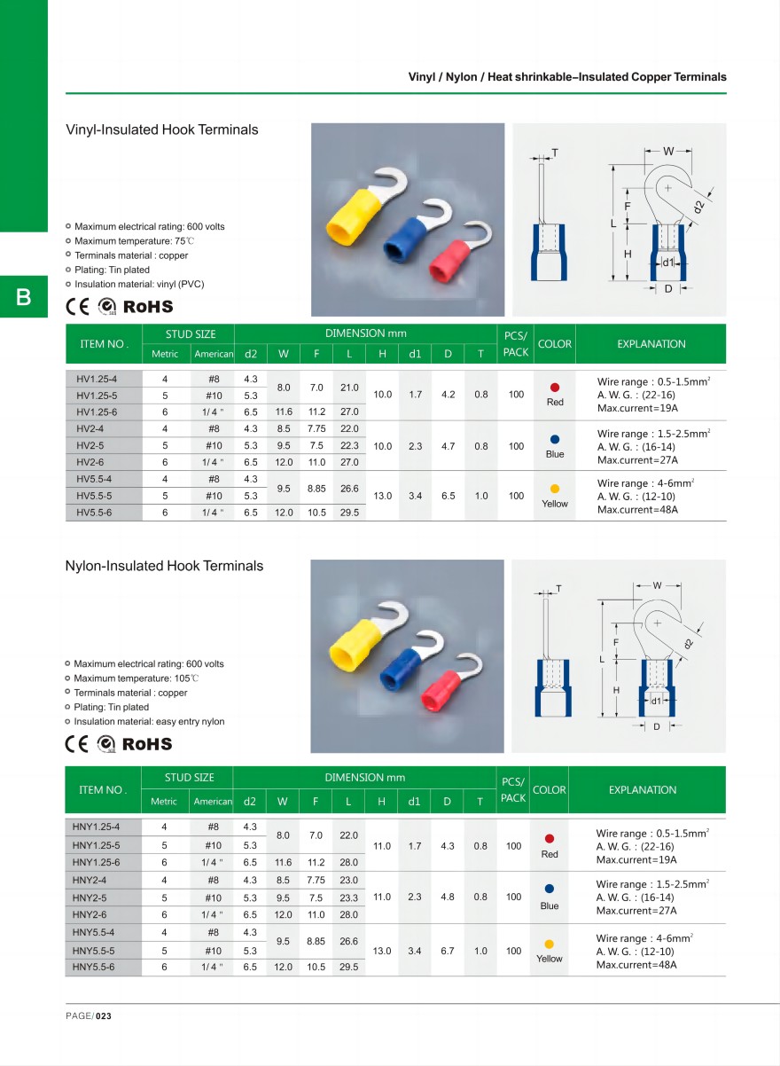 NLZD Vinyl-insulated Hook Terminals
