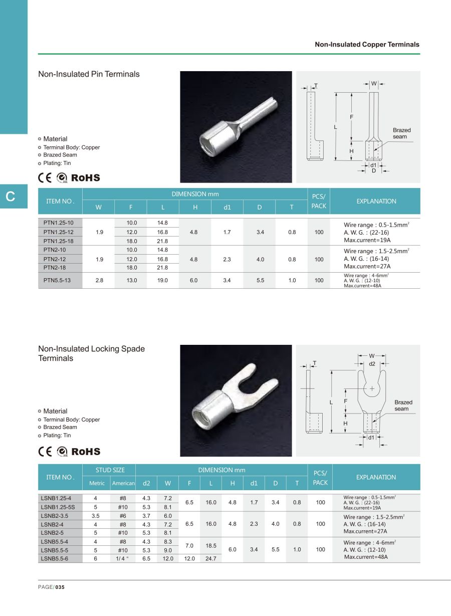 NLZD Non-insulated Pin Terminals And Locking Terminals