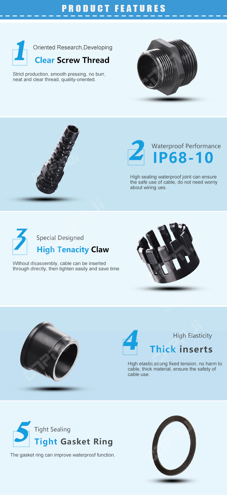Spiral Cable Glands Products Features