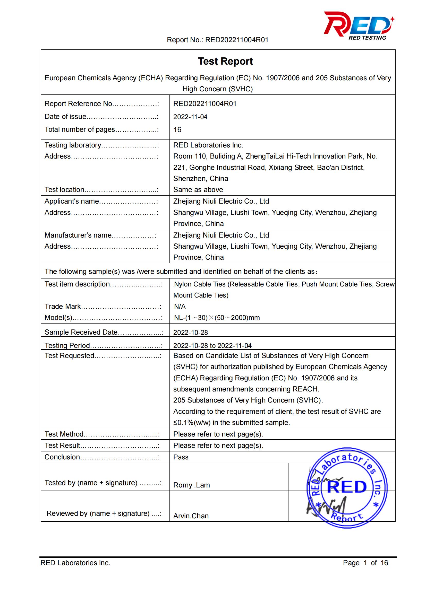 REACH Test Report