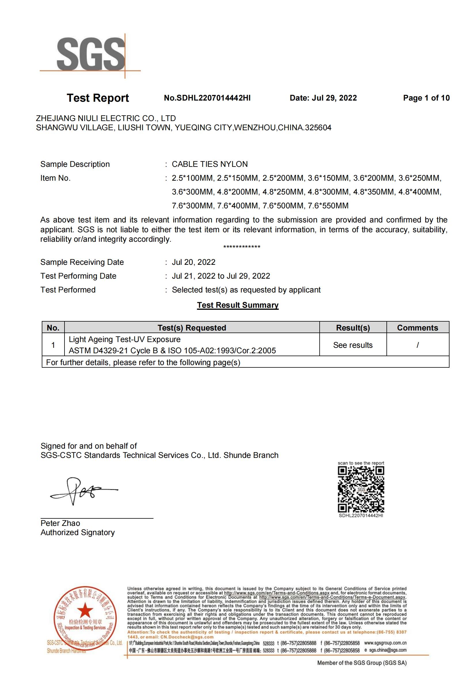 UV Test Report